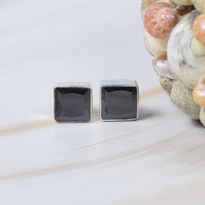 Cut Black Onyx 925 Sterling Silver Gemstone Elegant Stud Earring ~ Handmade Jewelry ~ Square Shape ~ Designer Stud ~ Gift For Christmas