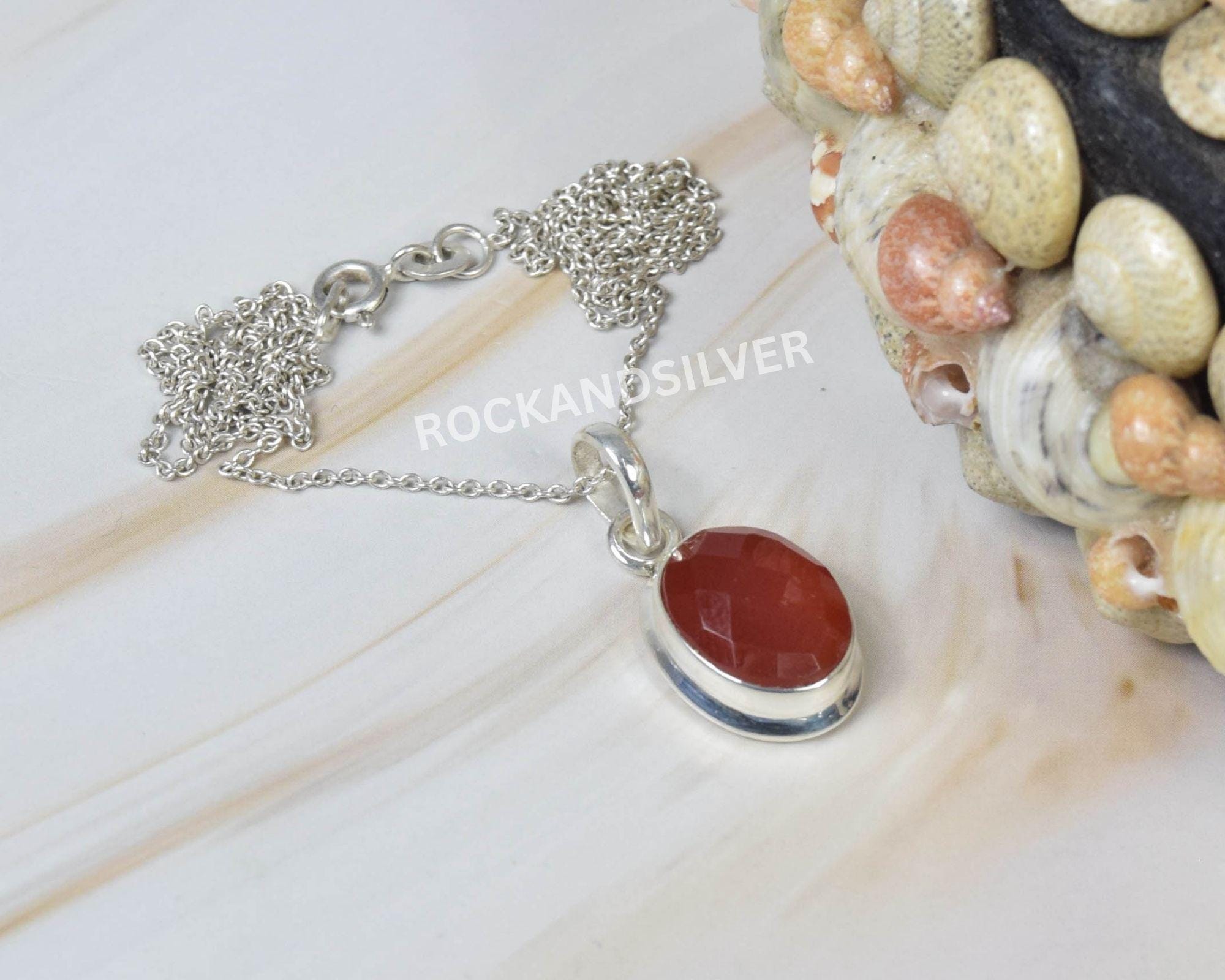 Pendentif Fait Main Argent 925 - Jaspe Cornaline Naturelle 2,5" - Bijou Artisanal Unique #P14271