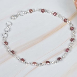 Natural Pink Tourmaline 925 Sterling Silver Gemstone Adjustable Bracelet Jewelry, October Birthstone, Gift For Birthday, 13 Stone Bracelet