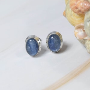 Kyanite 925 Sterling Silver Oval Gemstone Stud Earring ~ Natural Stone ~ July Month Birthstone ~ Handmade Jewelry ~ Gift For Birthday
