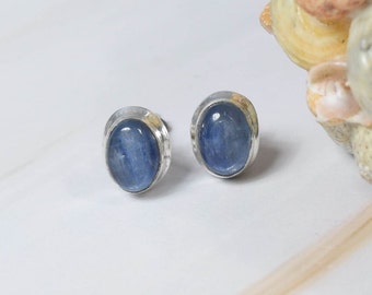Kyanite 925 Sterling Silver Oval Gemstone Stud Earring ~ Natural Stone ~ July Month Birthstone ~ Handmade Jewelry ~ Gift For Birthday