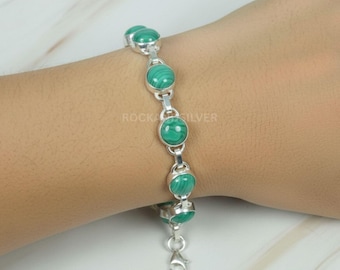 Pulsera de malaquita verde en plata de ley 925 - Gema ajustable