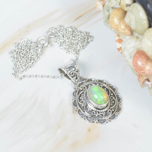 Natural Ethiopian Opal 925 Sterling Silver Gemstone Chain Pendant W/ or W/o Chain ~ October Birthstone ~ Designer Pendant ~ Gift For Her
