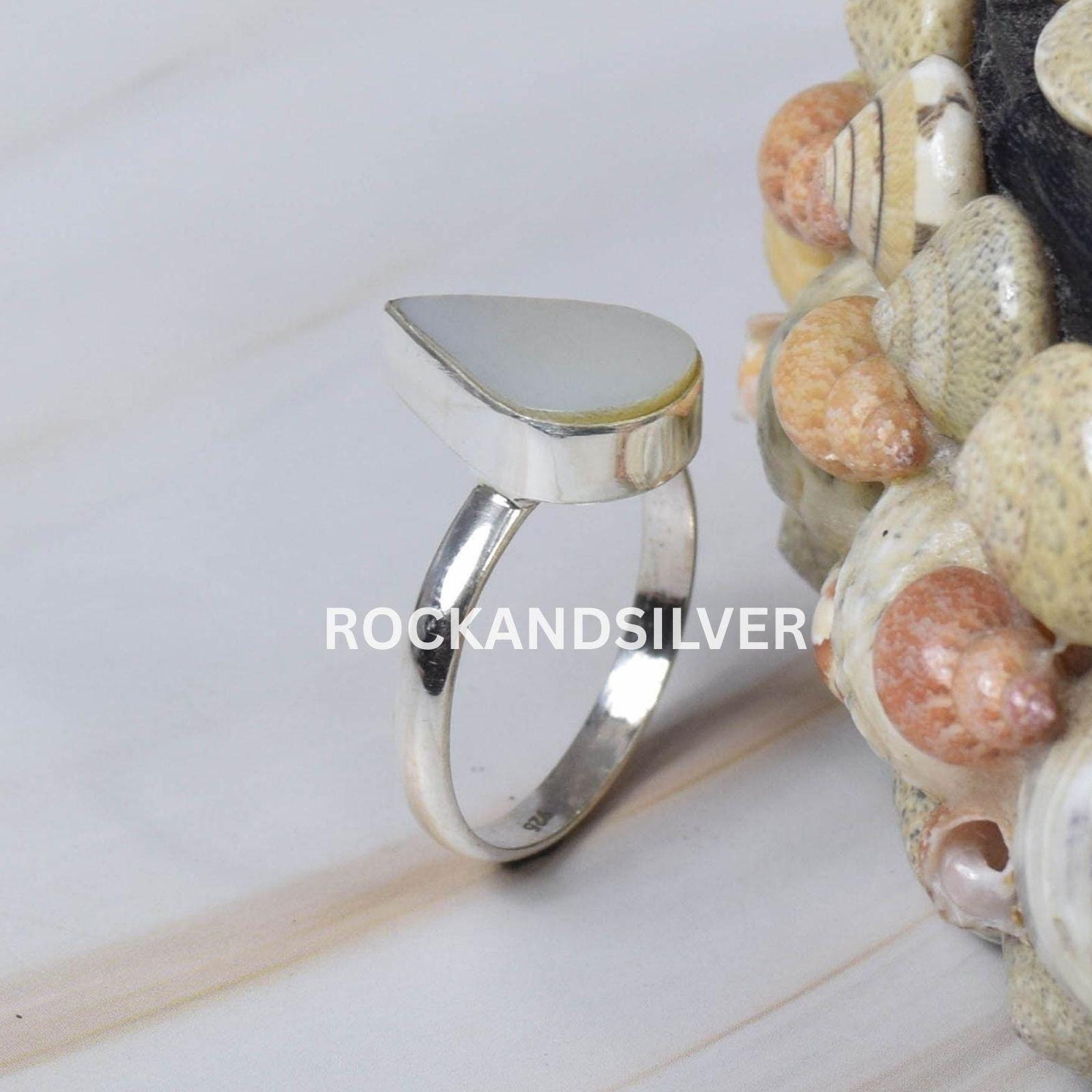 Pear Shape Mother of Pearl Ring: Handmade 925 Sterling Silver - Etsy