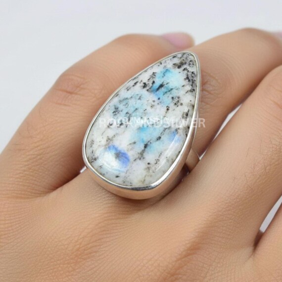 Handmade Pear K2 Jasper Ring: 925 Sterling Silver, Size US 6