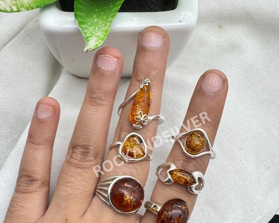 Ensemble De Bijoux En Argent 925 Avec Pierre D'Ambre De La Baltique - Fait Main En Inde