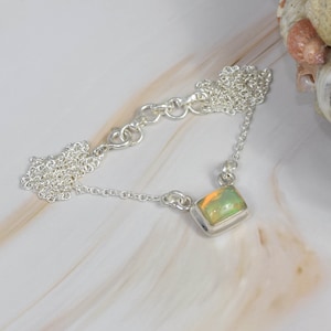 Welo Ethiopian Opal 925 Sterling Silver Gemstone Chain Necklace ~ October Birthstone ~ Natural Stone ~ Handmade Jewelry ~ Gift For Her
