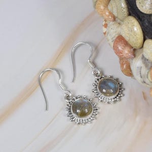 Labradorite 925 Sterling Silver Gemstone 1 Pair Hook Earring, Round Shape, Handmade Jewelry, Elegant Earring, Gift For Birthday
