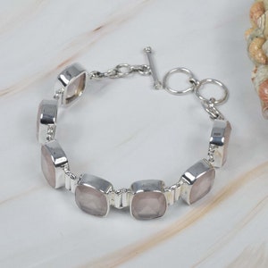 Cut Rose Quartz 925 Sterling Silver Gemstone Bracelet ~ Handmade Jewelry ~ Silver Bracelet ~ Gift For Christmas ~ 7 Stone Bracelet