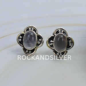 Rose Quartz 925 Sterling Silver Gemstone 1 Pair Stud Earring ~ Handmade Jewlery