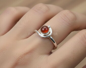 Sterling Silver Carnelian Ring: Handmade August Birthstone Jewelry