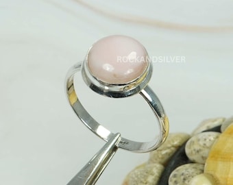 Pink Peruvian Opal Ring: Handmade 925 Sterling Silver Gemstone