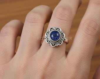 ブルーサファイアリング：ハンドメイドデザイン 925スターリング