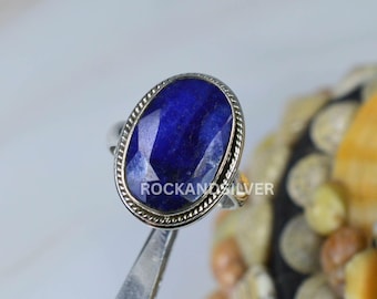 オーバルブルーサファイア925スターリングシルバーリング - 誕生石