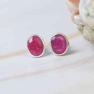 Red Ruby 925 Sterling Silver Gemstone1 Pair  Faceted Stud Earring ~ Handmade Jewelry ~ Oval Shape ~ Red Ruby ~ Gift For Her