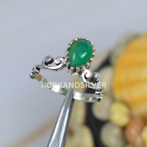 Green Onyx 925 Sterling Silver Stacking Ring ~ Designer Ring ~ Pear Shape Gemstone Ring- Handmade Ring- Christmas Gift- Green Onyx Ring