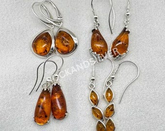 Baltic Amber Sterling Silver Earrings: Handmade Gemstone Jewelry