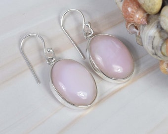 Opale péruvienne rose 925 argent Sterling pierre précieuse 1 paire crochet boucle d'oreille ~ forme ovale ~ bijoux faits à la main ~ cadeau pour le jour de Pâques