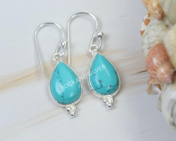 Orecchini in turchese dell'Arizona, orecchini in argento sterling 925, orecchini con pietra portafortuna di dicembre, orecchini a forma di pera, orecchini pendenti - Italia