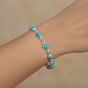 Blue Turquoise Sterling Silver Adjustable Bracelet: Handmade 11 Stone Jewelry
