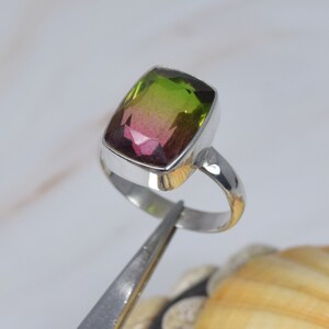 Watermelon Quartz 925 Sterling Silver Gemstone Ring ~ Rectangle Shape ~ Handmade Jewelry ~ Elegant Ring ~ Gift For Birthday