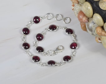 Red Garnet 925 Sterling Silver Gemstone Adjustable Bracelet ~ January Month Birthstone ~ Garnet ~ Handmade Jewelry ~ Gift For Christmas