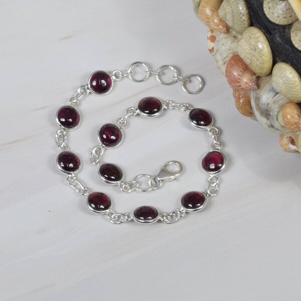 SilverHub_USA Garnet Ring 925 Sterling Silver – Hexagon Red Gemstone, Nickel-Free EC-230