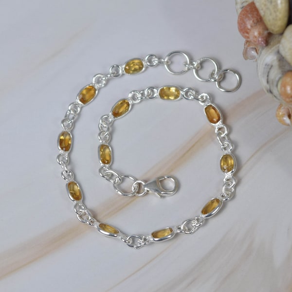 Yellow Citrine 925 Sterling Silver Faceted Gemstone Adjustable Bracelet ~ November Birthstone ~ Oval Shape ~ Gift For Her ~ 12 Stone Jewelry