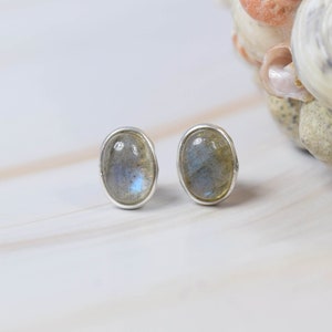 Labradorite 925 Sterling Silver Gemstone Stud Earring ~ March Birthstone ~ Handmade Jewelry ~ Elegant Stud ~ Oval Shape ~ Gift For Birthday