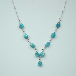 Larimar 925 Sterling Silver Natural Gemstone Chain Necklace Jewelry, Handmade Jewelry, Pear Shape Necklace, Gift For Christmas