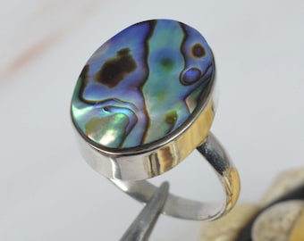 Abalone Shell 925 Sterling Silver Oval Shape Gemstone Elegant Abalone Shell Ring Jewelry, Handmade Jewelry, Gift For Anniversary