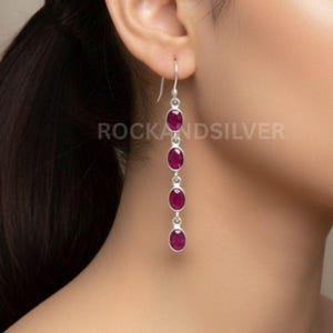 Handmade Ruby Sterling Silver Drop Earrings: Faceted Gemstone Jewelry