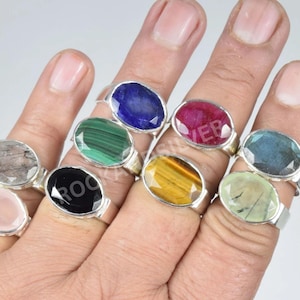 Anello fatto a mano in argento sterling 925 con pietre preziose: malachite, onice, rubino