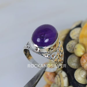 Purple Amethyst 925 Sterling Silver Gemstone Ring ~ Oval Shape ~ Designer Ring ~ February Birthstone ~ Gift For Her