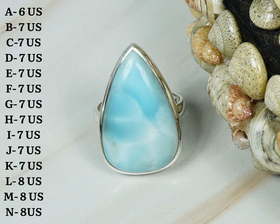 Natural Blue Larimar 925 Sterling Silver Gemstone Ring, Handmade