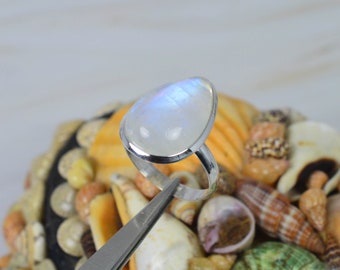 Rainbow Moonstone 925 Sterling Silver Ring ~Gemstone Ring Jewelry ~Pear Shape Ring ~Moonstone Ring ~Handmade Jewelry ~Gift For Christmas