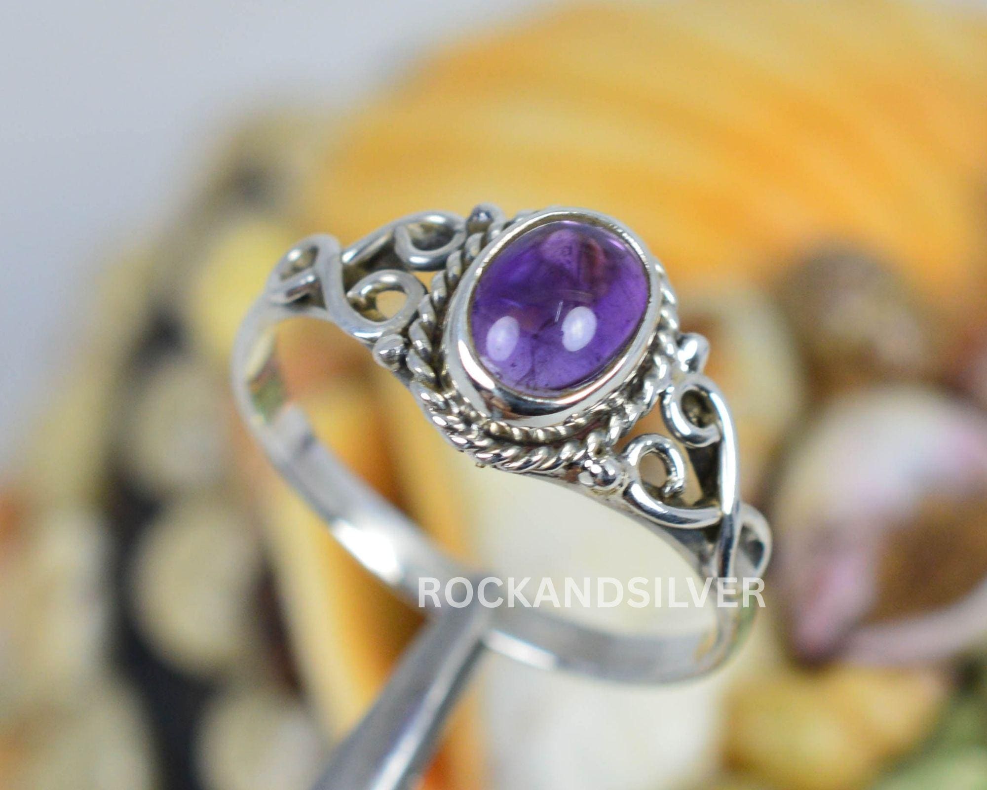 Natural Purple Amethyst 925 Sterling Silver Ring- Amethyst Designer Oval Shape Ring- Christmas Gift - February Month Birthstone