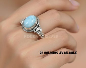 Sterling Silver Gemstone Ring: Oval Boho Design