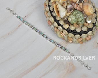 Armband aus Sterlingsilber mit äthiopischem Opal: Verstellbarer Edelstein, Geburtsstein für Oktober