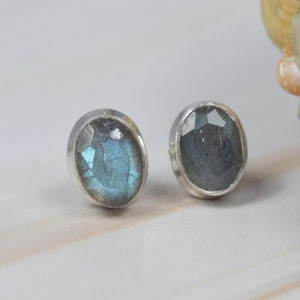 Labradorite 925 Sterling Silver Gemstone Stud Earring ~ Handmade Jewelry ~ Elegant Stud ~ Oval Shape Stud ~ Gift For Christmas