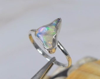 Rough Ethiopian Opal 925 Sterling Silver Gemstone Elegant Ring ~ Natural Stone ~ October Birthstone ~ Gift For Birthday ~ Size US- 7/ UK- N