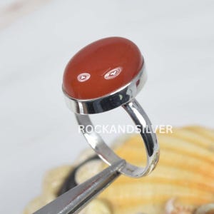 Red Carnelian Sterling Silver Ring: Handmade Oval Gemstone