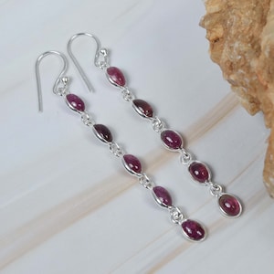 Pink Tourmaline 925 Sterling Silver Gemstone 1 Pair Hook Earring ~ Handmade Jewelry ~ Gift For Birthday ~ 5 Stone Earring