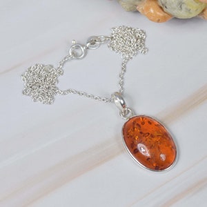 Lab Amber 925 Sterling Silber Edelstein Kettenanhänger mit oder ohne Kette ~ Ovale Form ~ Gelber Anhänger ~ Handgemachter Schmuck ~ Geschenk für Geburtstag