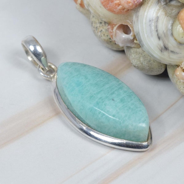 Amazonite 925 Sterling Silver Gemstone Pendant Jewelry, Elegant Pendant, Handmade Jewelry, Marquise Shape Pendant, Gift For Valentine Day