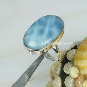 Handmade Oval Blue Peruvian Opal Ring: 925 Sterling Silver, October Birthstone