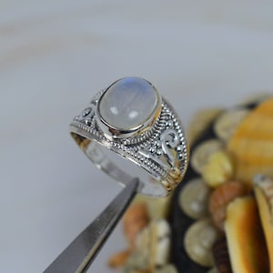 Rainbow Moonstone 925 Sterling Silver Ring ~ Gemstone Ring Jewelry ~ Oval Shape Ring ~ Handmade Jewelry ~ Christmas Gift ~ Moonstone Ring