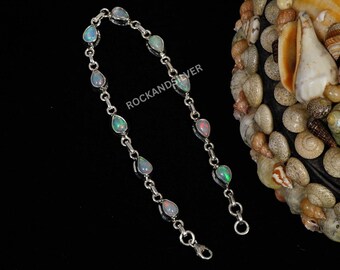 Welo Ethiopian Opal Bracelet: 925 Sterling Silver Adjustable Gemstone