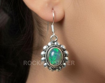 Ethiopian Opal Sterling Silver Hook Earrings: Handmade Gemstone Jewelry
