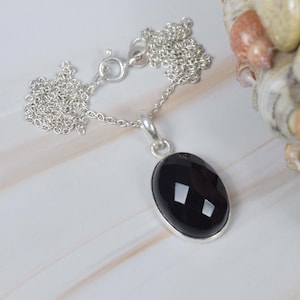 Cut Black Onyx 925 Sterling Silver Gemstone Jewelry Pendant W/ or W/o Chain ~ Handmade Jewelry ~ Oval Shape ~ Gift For Birthday